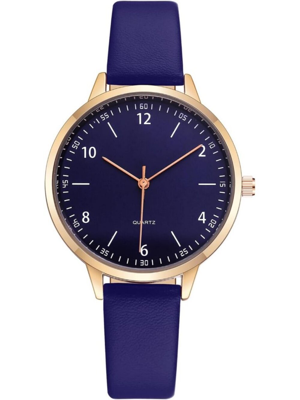 Women's Blue Analog Case Quartz Fashion Leather Mesh Strap Round Wrist Watch